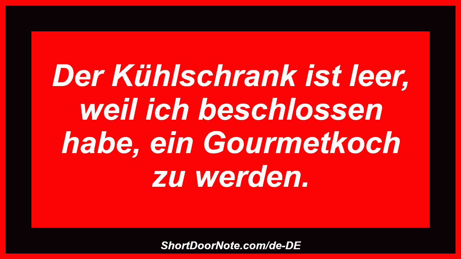 Der Kühlschrank ist leer, weil ich beschlossen habe, ein Gourmetkoch zu werden.
