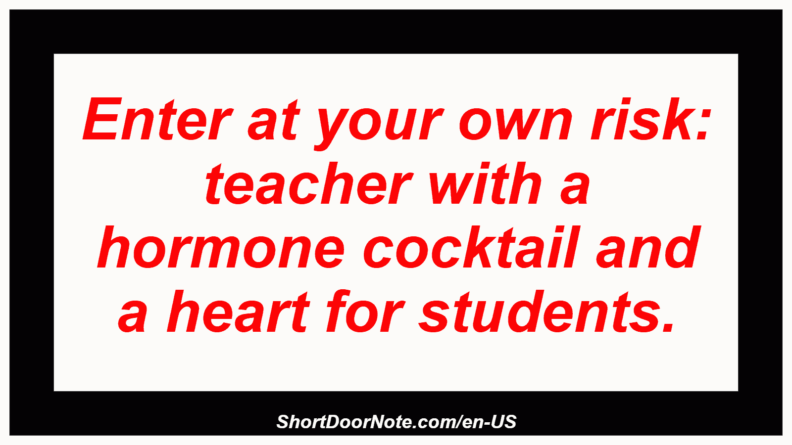 Enter at your own risk: teacher with a hormone cocktail and a heart for students.
