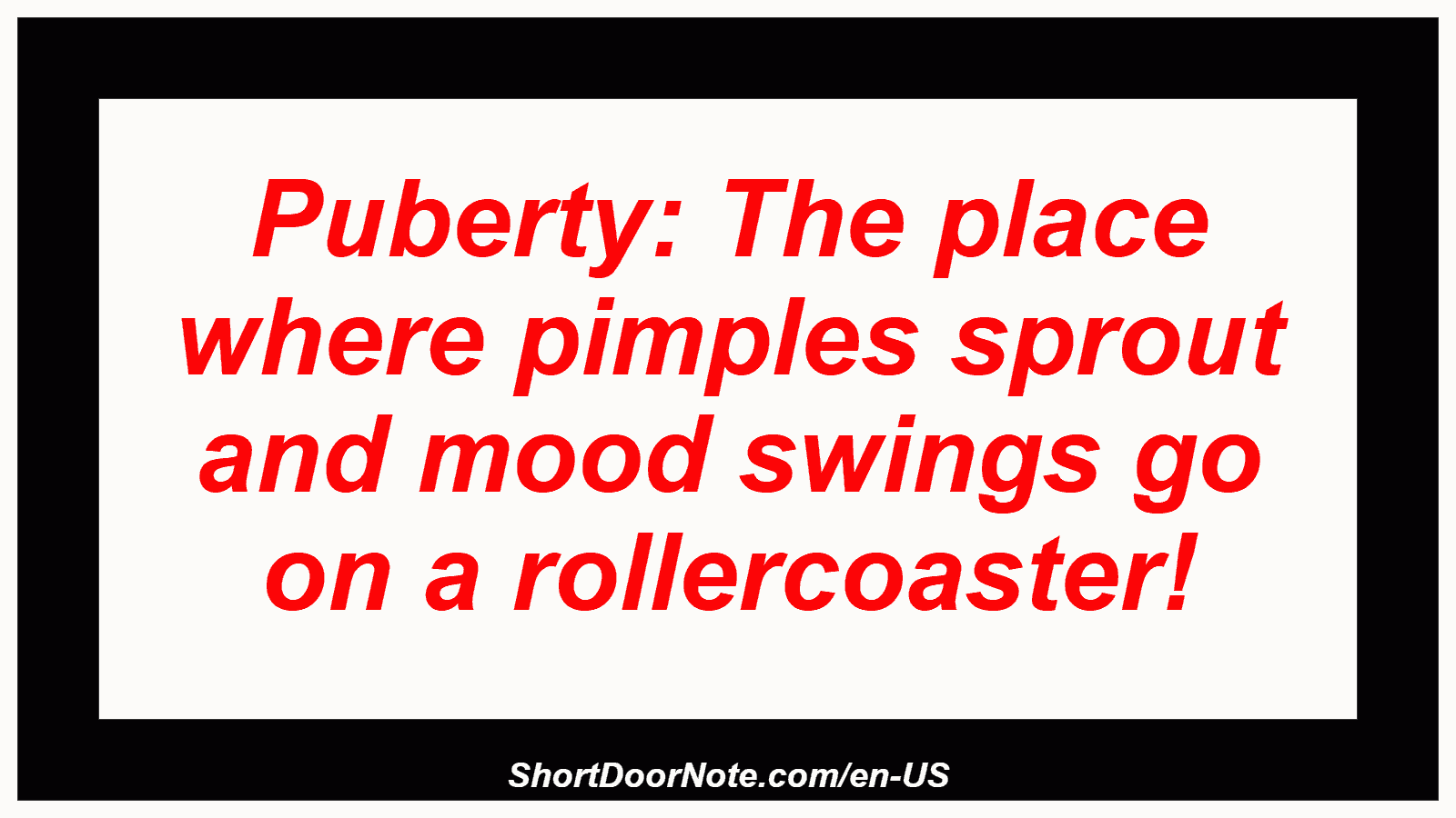 Puberty: The place where pimples sprout and mood swings go on a rollercoaster!
