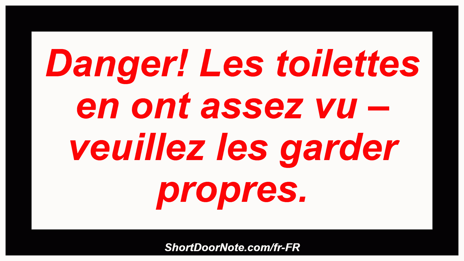 Danger! Les toilettes en ont assez vu – veuillez les garder propres.
