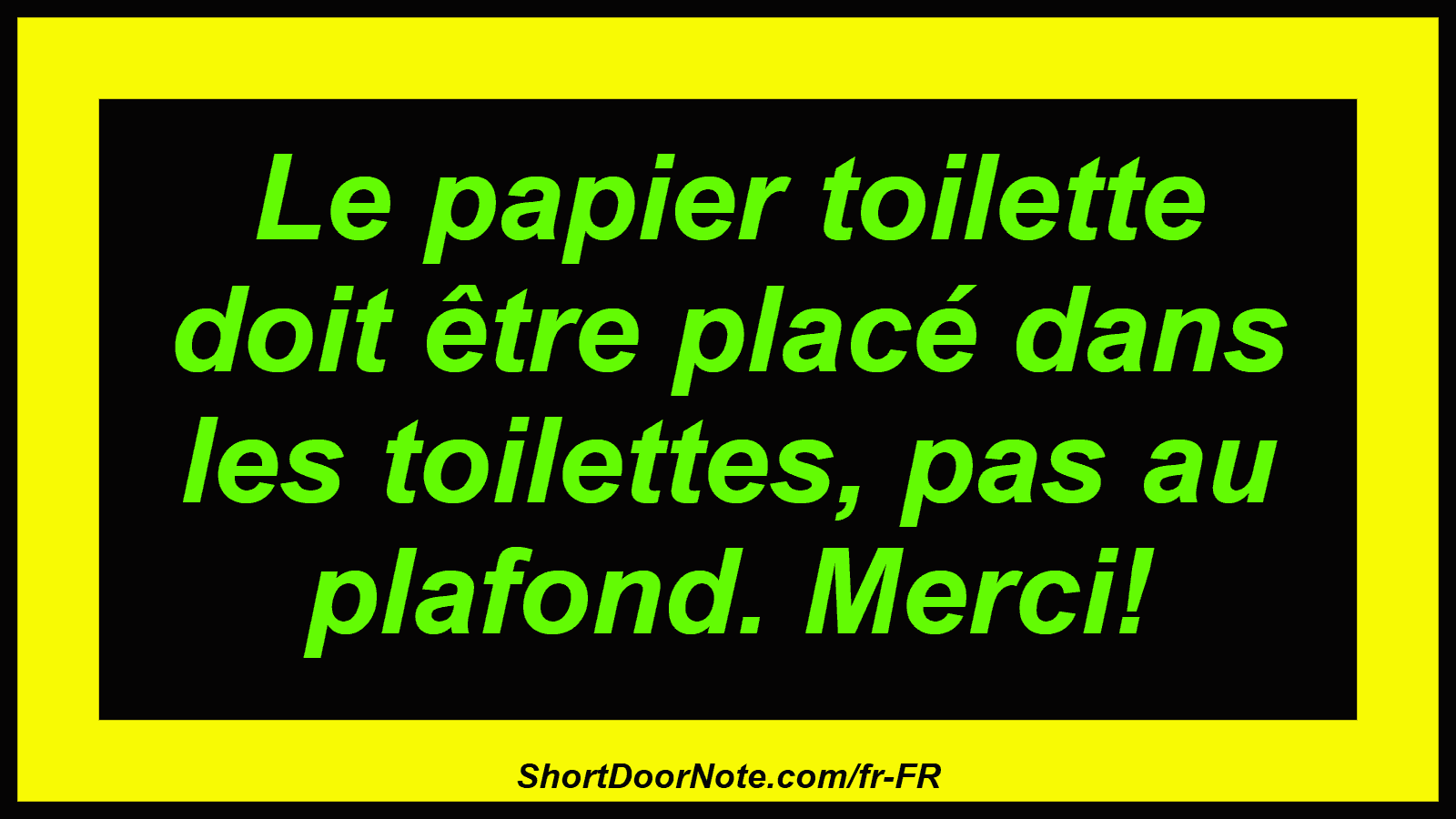 Le papier toilette doit être placé dans les toilettes, pas au plafond. Merci!
