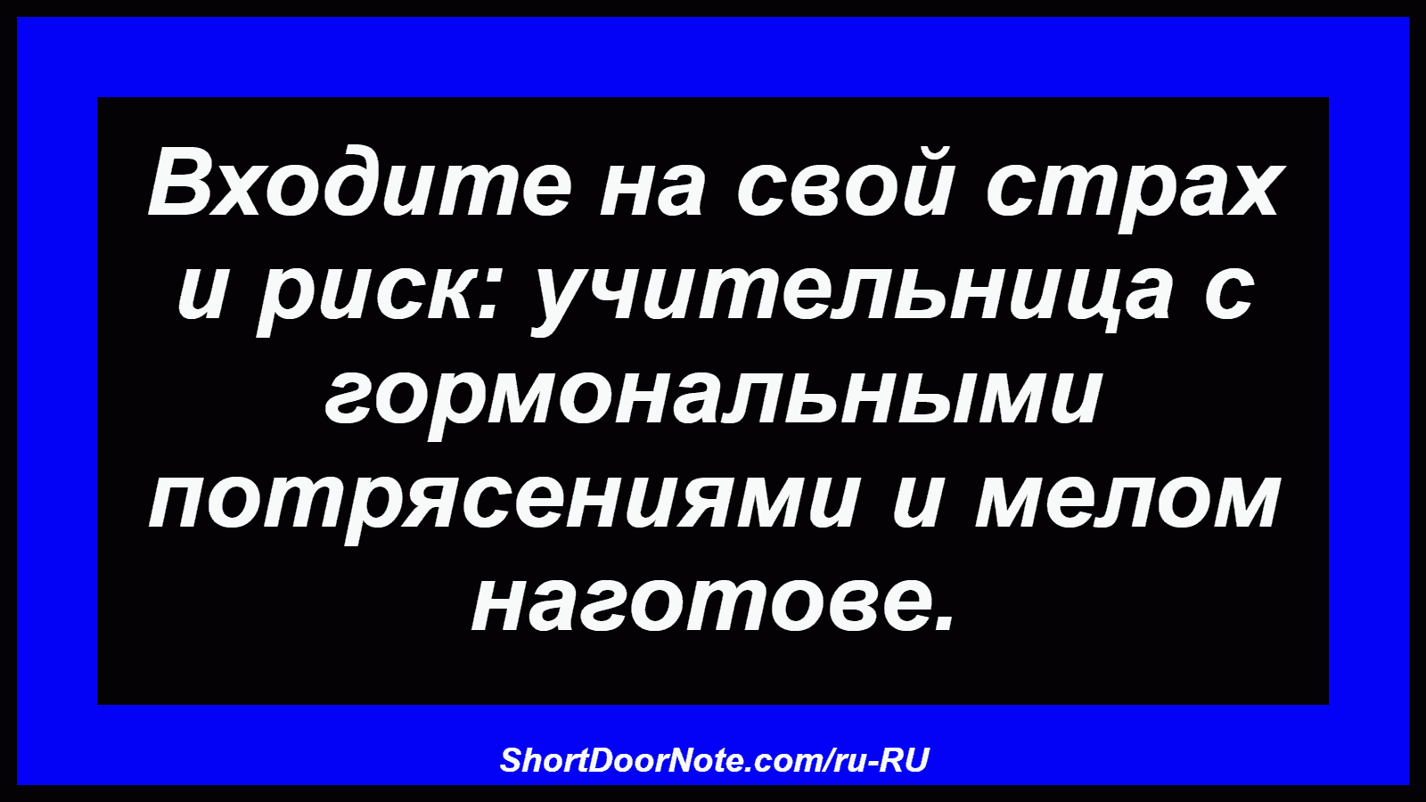 Входите на свой страх и риск: учительница с гормональными потрясениями и мелом наготове.
