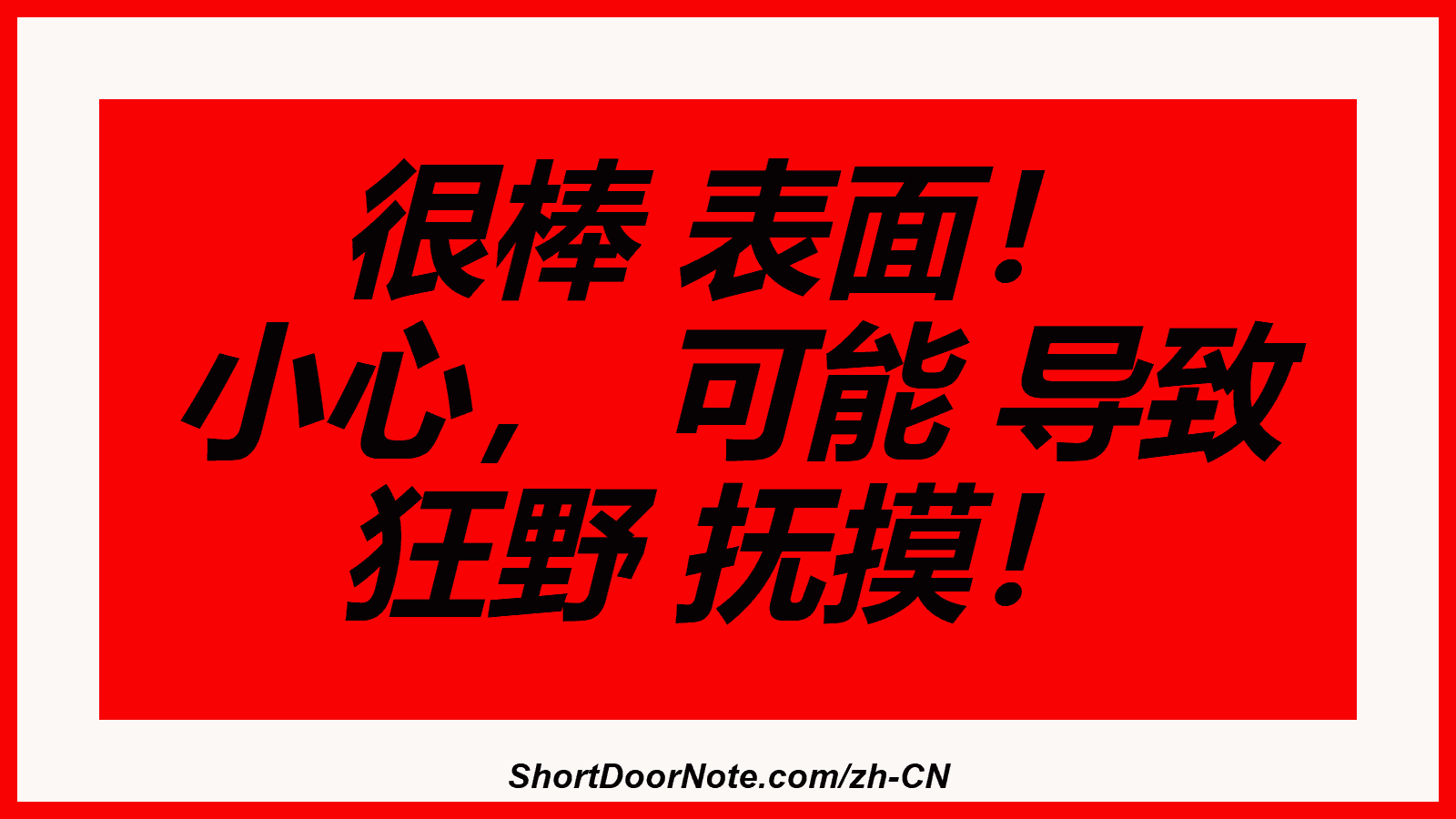 很棒 表面！ 小心， 可能 导致 狂野 抚摸！
